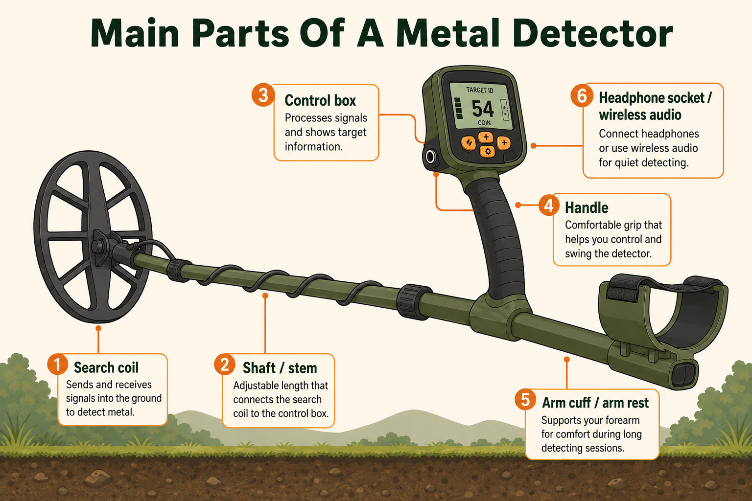 Main Parts of a Metal Detector Diagram Infographic