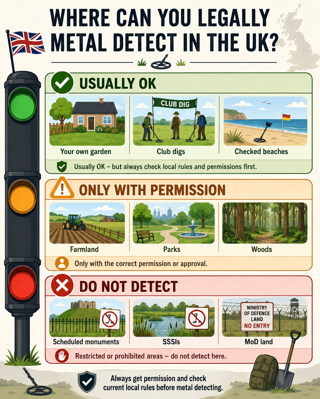 Where can you legally detect in the UK